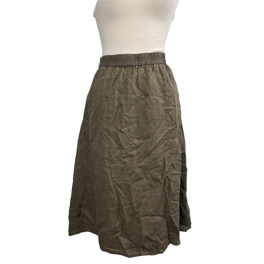 Alex Mill Maddie Linen Skirt Medium Deep Moss Green Midi NWT Elastic Waist Lined